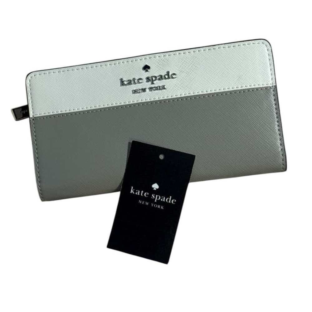 Kate Spade Two-Tone Large Bifold Wallet and Duster Bag- Color: Nimbus Grey